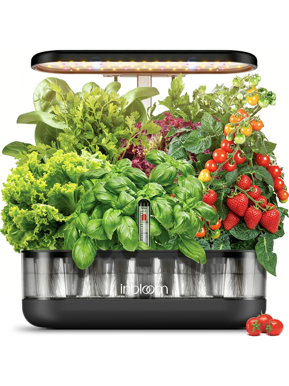 12-Pod Hydroponics Growing System Kit Indoor Herb Garden Planter Indoor Gardening Hydroponic System with 4.2L Water Pump & Adjustable Height Gift for Women Transparent Black
