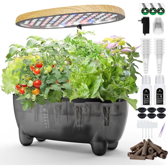 12 Pods Hydroponics Growing System Indoor Garden with Growth Lamp Water Pump Germination Kit (No Seeds) Kitchen, Ideas for Women Men