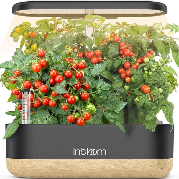 12 Pods Hydroponics Growing System, Indoor Herb Garden with LEDs Full-Spectrum Plant Grow Light, Water Shortage Alarm, Automatic Timer, Height Adjustable, Ideal Gardening Gifts for Women, Black Wood