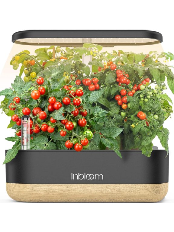 12 Pods Hydroponics Growing System, Indoor Herb Garden with LEDs Full-Spectrum Plant Grow Light, Water Shortage Alarm, Automatic Timer, Height Adjustable, Ideal Gardening Gifts for Women, Black Wood