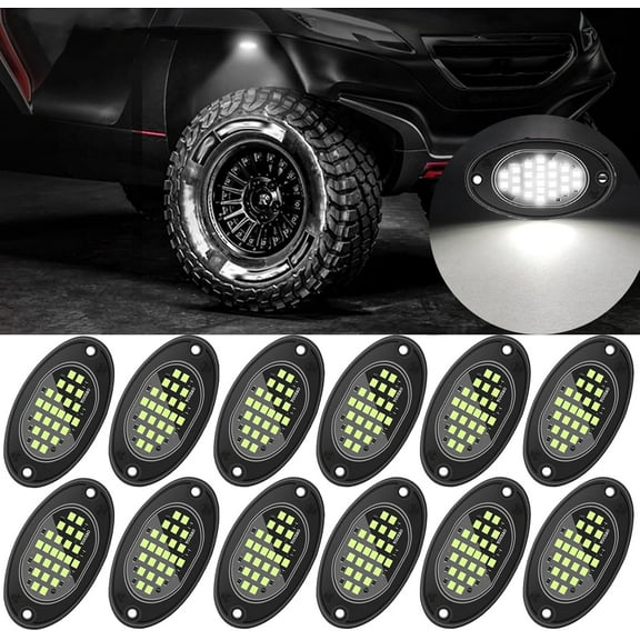 12 Pods Rock Lights Pure LED Lights for Car SUV Ambient Underglow Lights Waterproof Neon Trail Rig Lamp Lighting for Truck