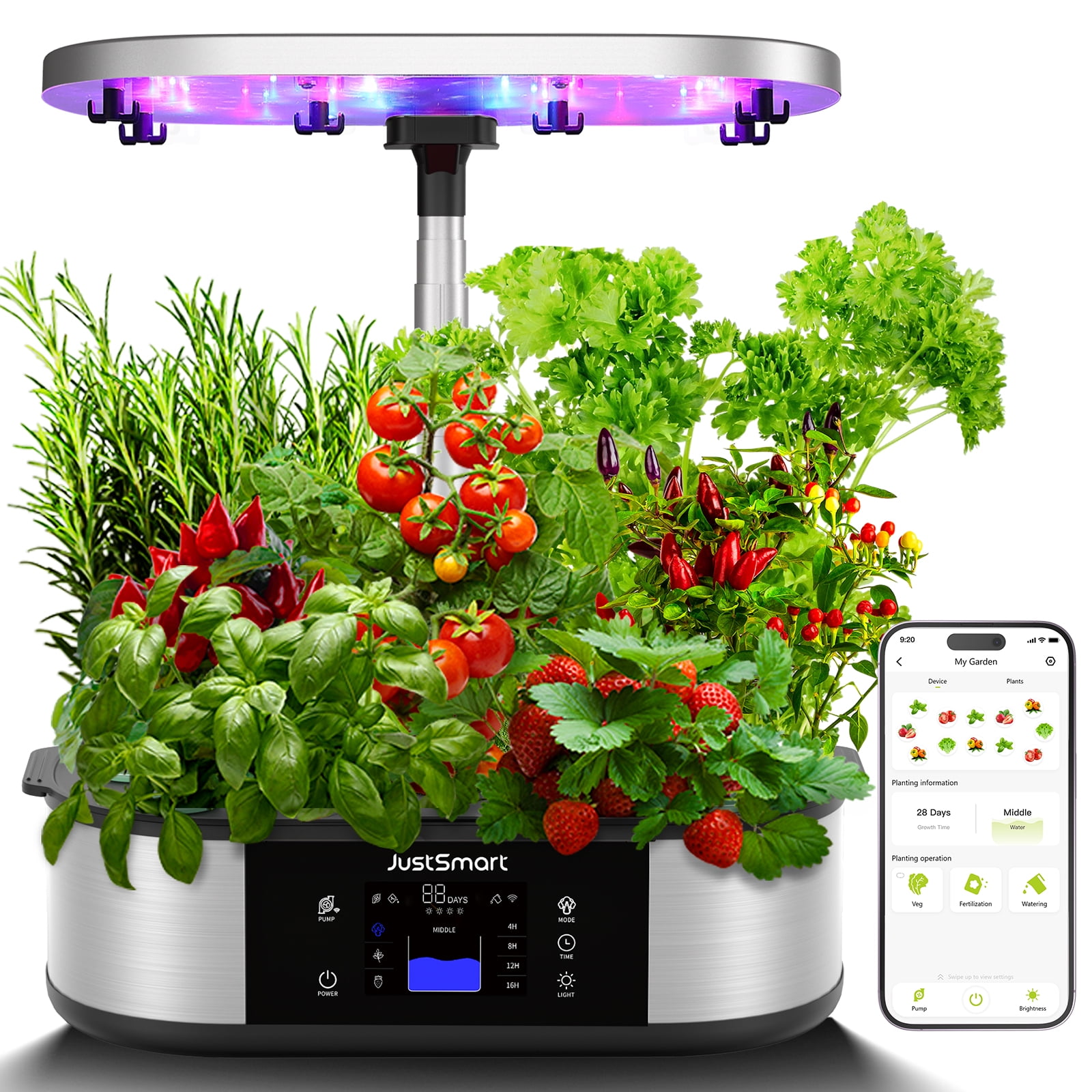 12 Pods WiFi Hydroponics Growing System with APP Controlled, Indoor Garden with 36W 120 LED Grow Light, Silent Pump System, Automatic Timer