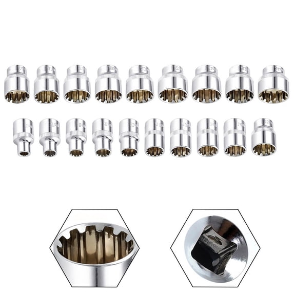 12 Point 12 Point Socket Bit Mirror Short Socket Head 3/8Inch Drive Torx Bit Ratchet Wrench Adapter Torque Spanner 6-24Mm 13Mm Fangkenuo