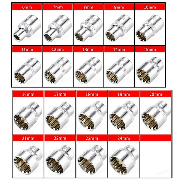 12 Point 12 Point Socket Bit Mirror Short Socket Head 3/8Inch Drive Torx Bit Ratchet Wrench Adapter Torque Spanner 6-24Mm 19Mm Fangkenuo