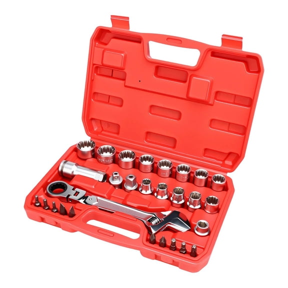 12 Point Antislip Socket Set With Bidirectional Ratcheting And Pass Through Covering 8mm To 24mm For Long Bolt Access In Tight Space