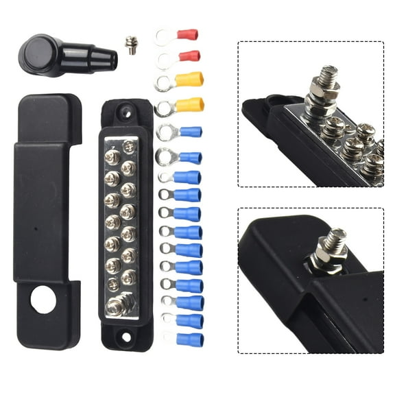 12 -Point Battery Power Composition Block Bus Bar Positive Negative 12V/180A Power Distribution Block Termianl For Car Rvs Ships Black Fangkenuo