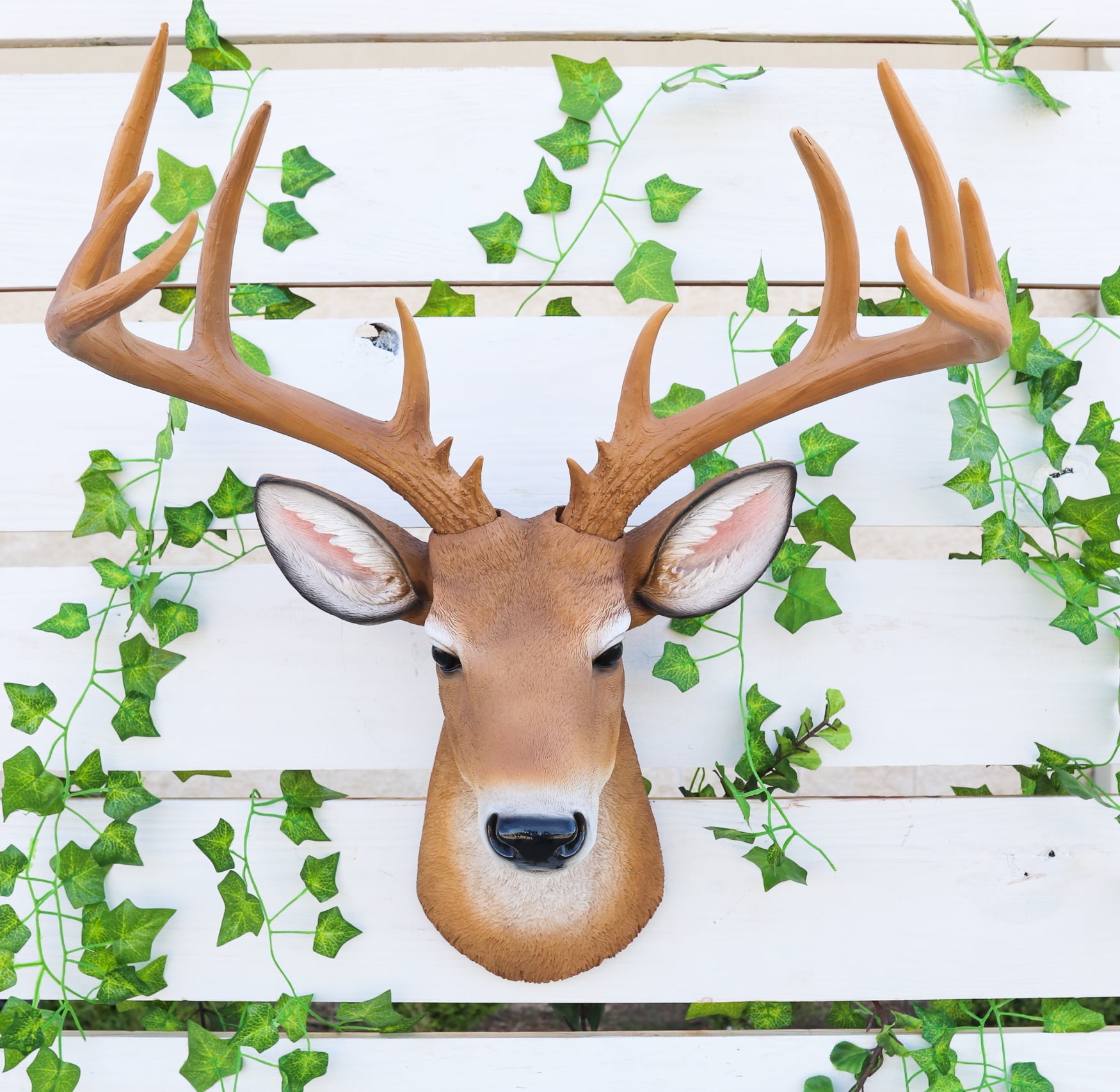 Life-like Resin Deer Head Wall Decor with Antlers Sculpture