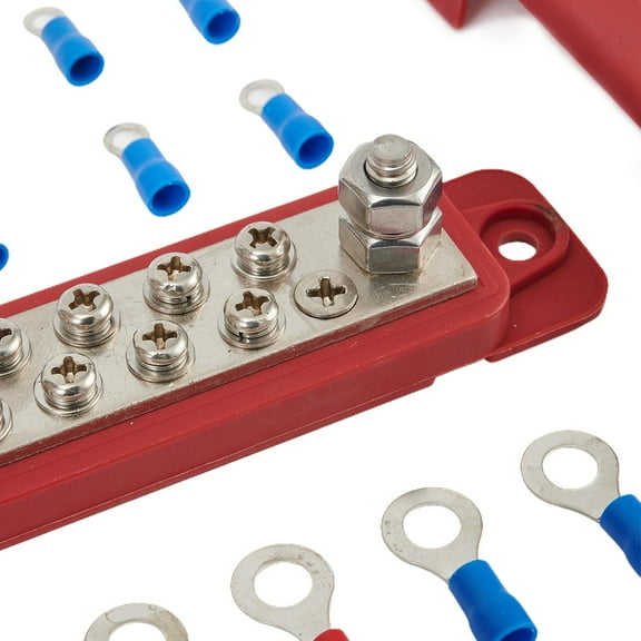 12 Point Busbar Bus Bar Power Distribution Block 180A 12V DC Black / Red