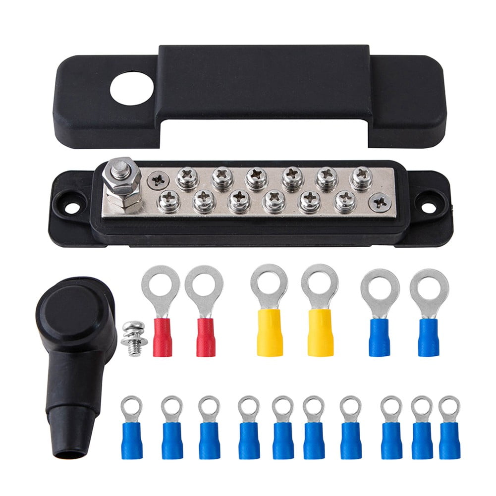 12 Point Busbar Bus Bar Power Distribution Block 180A 12V DC Pair Black ...