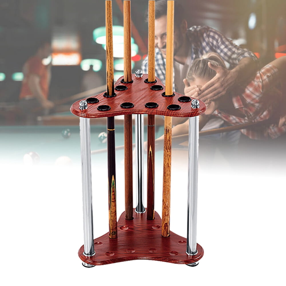 12 Holes Corner Stand Pool Cue Holder Triangle RED Floorstanding Pool Cue Rack with Plastic Protective Rings