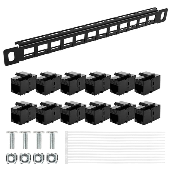 12-Port Patch Panel 0.5U Cat6 Network Patch Panel Compatible with DeskPi RackMate T0/T1/T2 and 10 Inch Server Rack/Network Cabinet