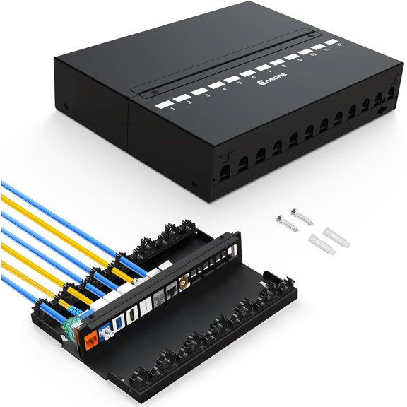 12 Port Patch Panel Blank Keystone Patch Panel Shielded Compatible with LC/SC/ST/FC/USB/HDMI Keystone Jack for Home/Office Ethernet Termination Box