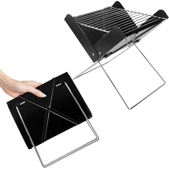 12' Portable Charcoal Barbecue Grill - Folding Detachable Collapsible Mini Tabletop Camping Grill BBQ, Black