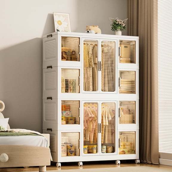 12 Portable Wardrobe Closet For Sheets, Quilts And Clothes Storage Clothes. & 2 Hanging Rods, Magnetic Doors. Keeps Quilts, , Blankets Organized. Material. Quick Assembly. White