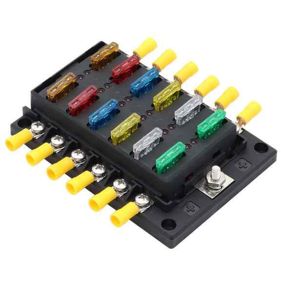 12 Position Marine & Car Block with Plastic Cover and M5 Studs LED Indicator Lighted 32V Blade Fuse Box