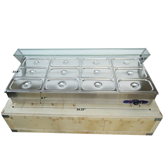 12 Pots Electric Heat Preservation Warm Barrel Stainless Steel Detachable Glass Shelf Fast Food Table 110V