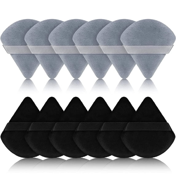 12 Powder Puff Face Triangle Makeup Puff for Loose Powder Soft Body Cosmetic Foundation Sponge Mineral Powder Wet Dry Makeup Tool beauty cotton pack triangular application (GRAY AND BLACK)