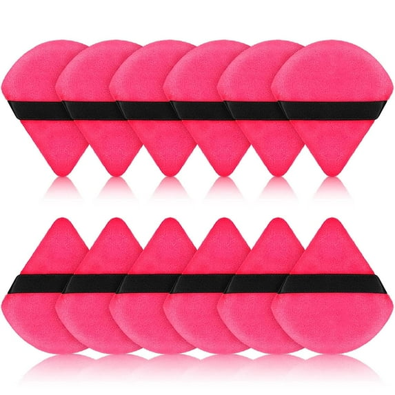 12 Powder Puff Face Triangle Makeup Puff for Loose Powder Soft Body Cosmetic Foundation Sponge Mineral Powder Wet Dry Makeup Tool beauty cotton pack triangular application (ROSE RED)