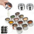 thumbnail image 1 of 12 Powerful Magnetic Spice Tins- Stainless Steel Spice Storage Containers, Kitchen Spice Jars with Clear Lid with Sift & Pour, Rack Magnetic on Fridge, 1 of 9