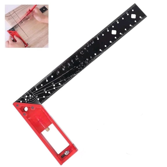 12" Precision Framing Square - Retractable Ledge Stabilizer, Laser-Etched Scales (10-90/1/32"), Scribe Pin & Triple Hanging Holes for Woodworking/Construction