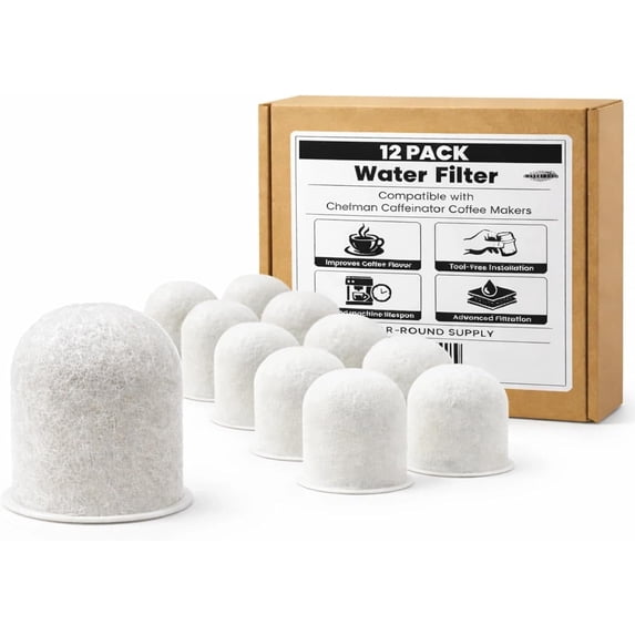 12 Premium Charcoal Water Filter Pods for Chefman Caffeinator Single Serve & Drip 14-Cup Coffee Makers, Activated Carbon Water Filter Replacement Cartrid s, Compatible with Chefman Replacement Parts