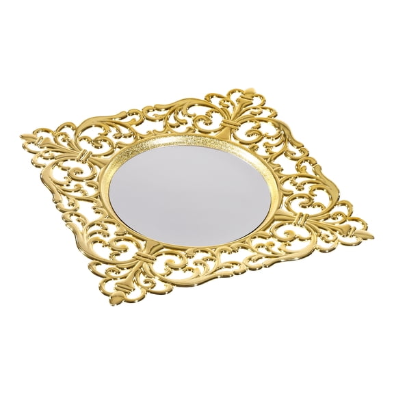 12" Premium Plastic Plates 6Pcs Mirror Plate Chargers Square Floral Plates with Embossed Rims for Dinner Plates Table Setting Kitchen Party Wedding Decoration (Gold)