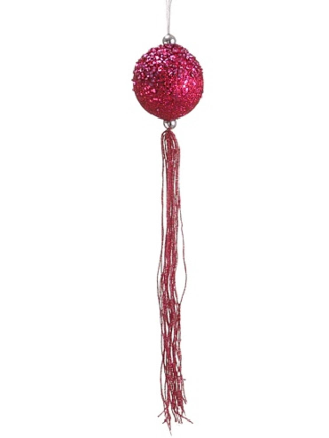 12" Pretty in Pink Fuchsia Glitter Christmas Ball Ornament with Tassels