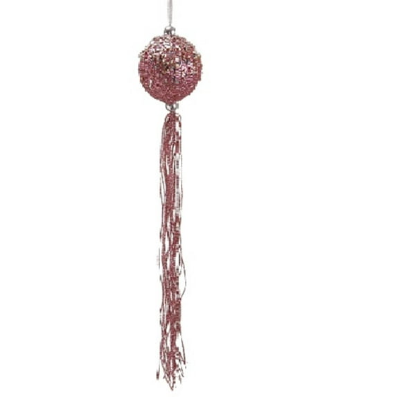 12" Pretty in Pink Glitter Christmas Ball Ornament with Tassels and Silver Beads