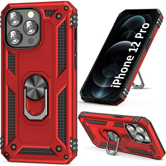 12 Pro Case for iPhone 12 Red Phone Case iPhone 12 Pro Case for Girl Men,with Magnetic Car Mount Kickstand,for iPhone 12/iPhone 12 Pro 6.1" Red