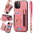 thumbnail image 1 of 12 Pro Max Phone Case,Card Holder Wallet Stand for iPhone 12 Pro Max Case,Ring Holder,RFID-Blocking,Wrist Strap,Camera Protector,Leather Shockproof Protective  Flip Cover Cases (Pink), 1 of 7