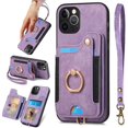 thumbnail image 1 of 12 Pro Max Phone Case,Card Holder Wallet Stand for iPhone 12 Pro Max Case,Ring Holder,RFID-Blocking,Wrist Strap,Camera Protector,Leather Shockproof Protective  Flip Cover Cases (Purple), 1 of 14