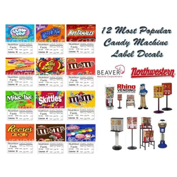 12 Product Vending Candy Machine Nutrition Stickers Labels Quick & Free Shipping