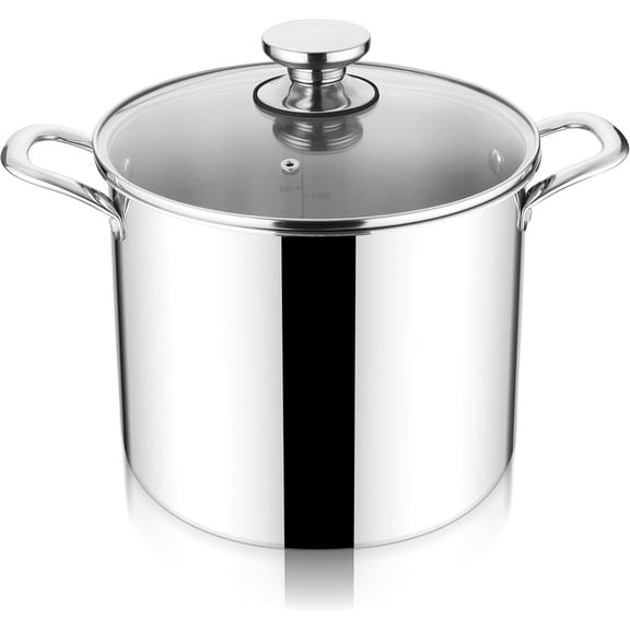 12 QT Stock Pot, Tri-ply 18/10 Stainless Steel Cooking Pot with Lid, 12 Quart Large Metal Pasta Stockpot for Chicken Soup, Big Stockpot for Induction Gas Electric Stove, Dishwasher Safe