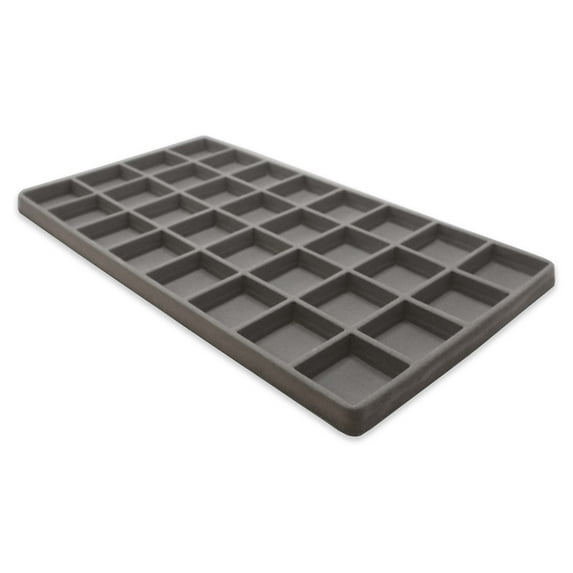 12 Qty Seal-Grey 32 Slot Flocked Storage Tray Inserts - For Merchandise Jewelry & Organization - N'icePackaging