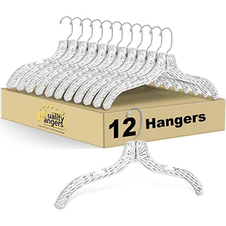 Quality Hangers 12 Pack Clear Plastic Skirt Hangers - Crystal Cut Pants  Hangers - Durable Plastic Hanger Set - Dress Hangers with Adjustable Clips  