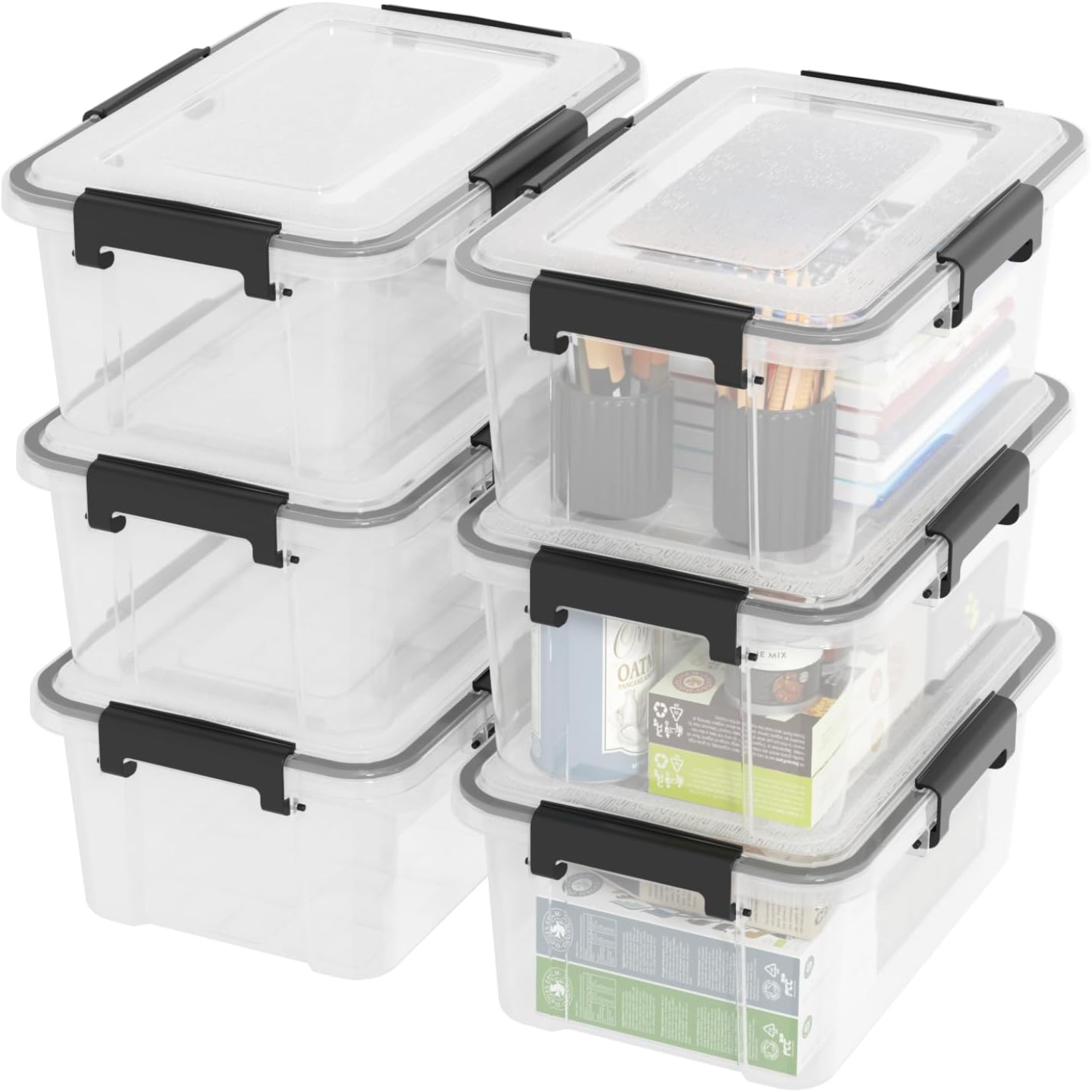 12 Quart Clear Latching Bin Plastic Pet Food Bins 6 Packs