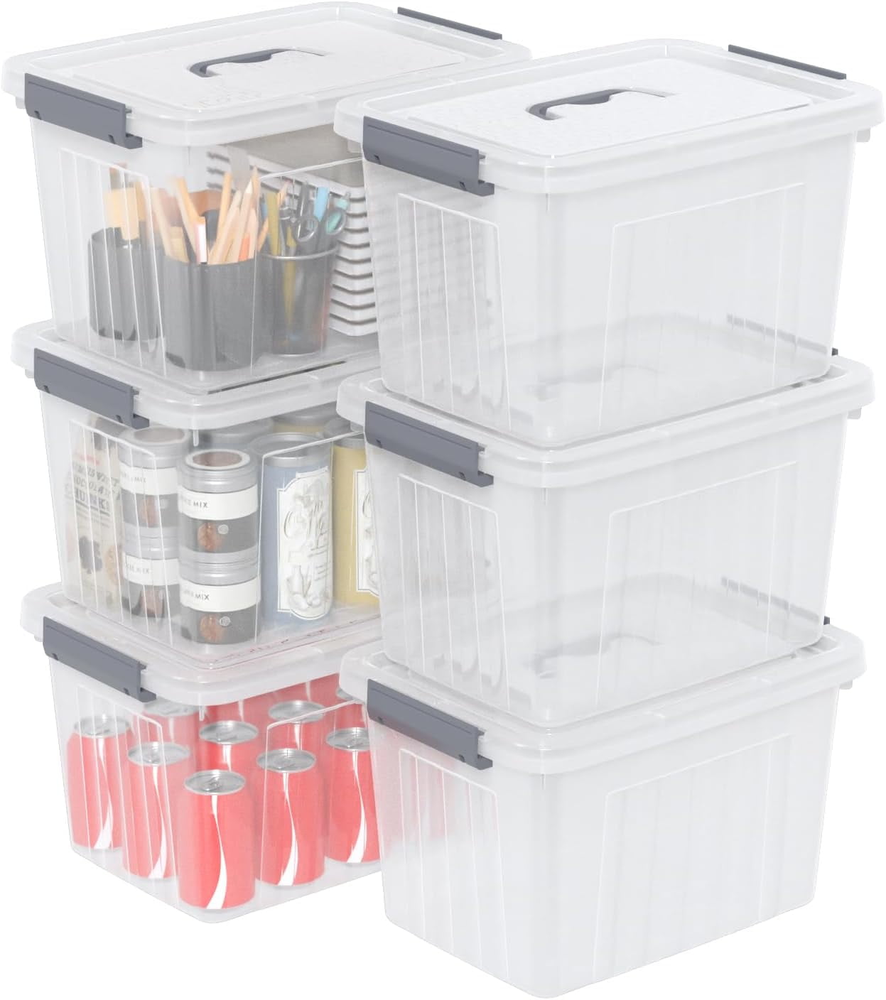 12 Quart Clear Plastic Box with Lid, Latching Container with Handle, 6 ...