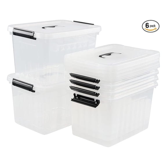 12 Quart Clear Plastic Latching Storage Box, 6 Packs
