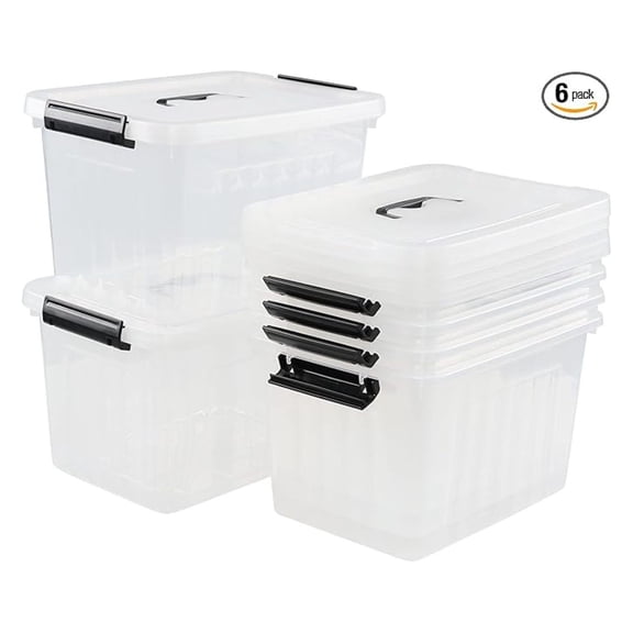 12 Quart Clear Plastic Latching Storage Box, 6 Packs