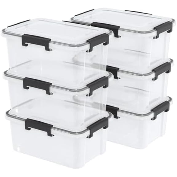 12 Quart Clear Plastic Storage Box with Gasket Seal Lid, Set of 6 Stackable Plastic Storage Bins with Secure Latching Buckles$$Home Decor, Kitchen, & Other