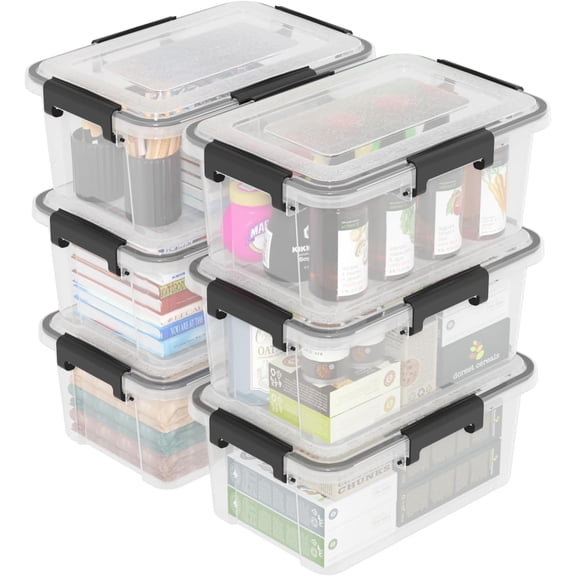 12 Quart Clear Plastic Storage Box with Lid, Latching Storage Box, Pack of 6