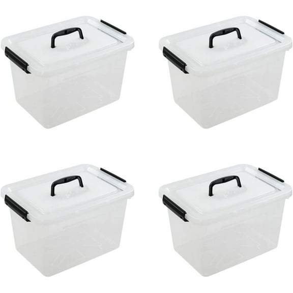 12 Quart Clear Storage Bin, Plastic Latching Box with Handle, 4 Packs