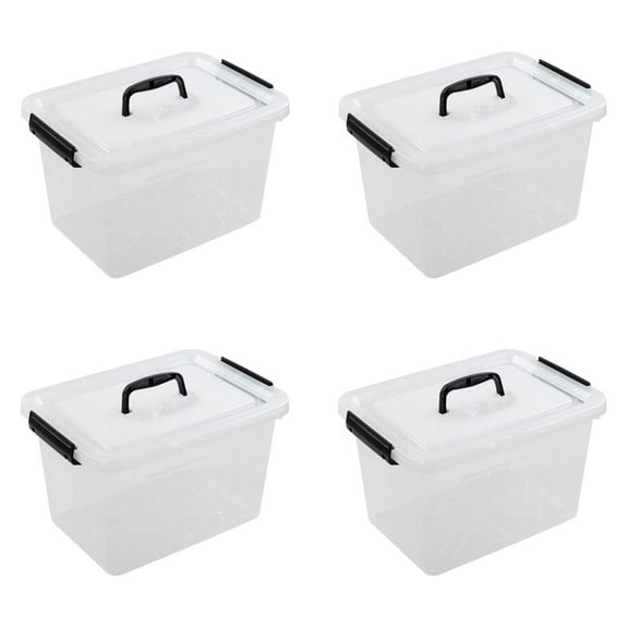 12 Quart Clear Storage Bin, Plastic Latching Box with Handle, 4 Packs