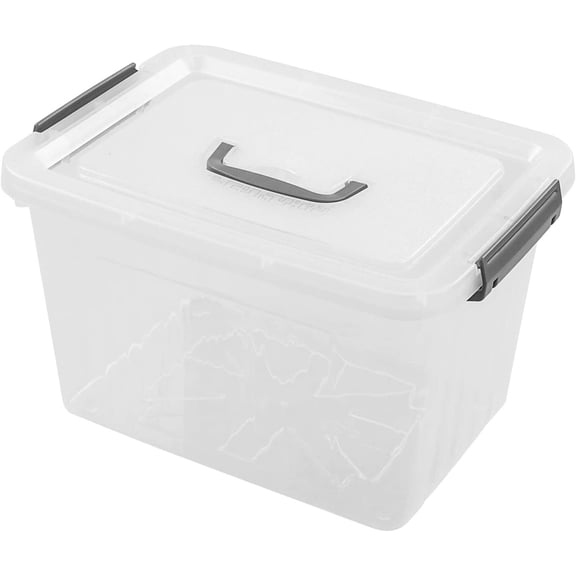 12 Quart Clear Storage Bin, Plastic Stackable Box/Cotainer with Lid and Grey Handle