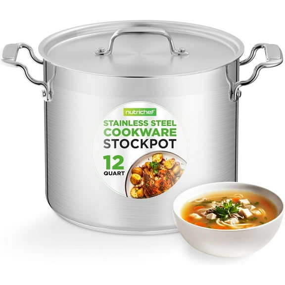 12 Quart Heavy Duty Stockpot with Stainless Steel Lid - Induction Compatible Cooking Pot, Great for Soups and Stews