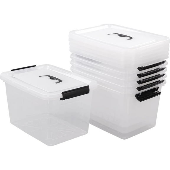 12 Quart Plastic Latching Box, Clear Storage Bin with Lid, 6 Packs