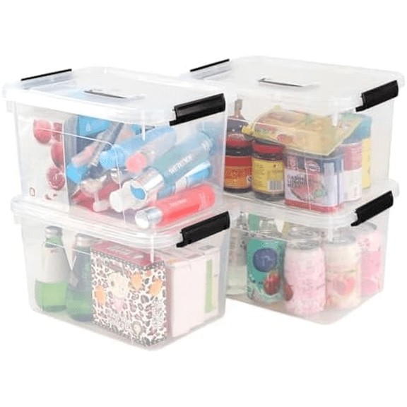 12 Quart Plastic Medium Storage Container, 4 Packs, Lidded Storage Box Bin with Handles$$Home Decor, Kitchen, & Other