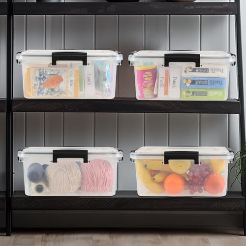 12 Quart Plastic Stackable Storage Bins with Gasket Seal Lids, 6 Pack ...