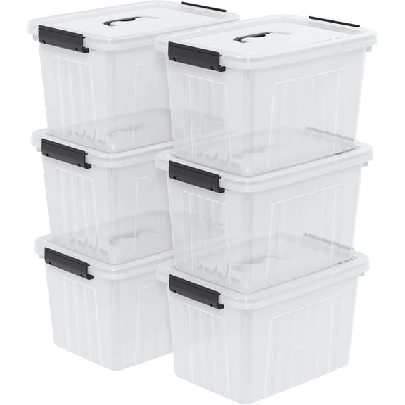 12 Quart Plastic Storage Boxes, Clear Latch Storage Bins, 6-Pack | Latch Storage Boxes, Stackable Organizers for Pantry, Closet, Snacks
