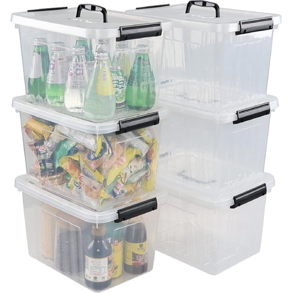 12 Quart Plastic Storage Latch Box with Handle, Plastic Bin with Lid, 6 Pack